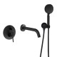 Round Matte Black Water Spout And Fixed Hand Shower Bathroom Set  Bathtub tap With Wall Mixer